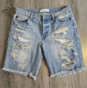 Light Wash KanCan Distressed Denim Bermuda Shorts